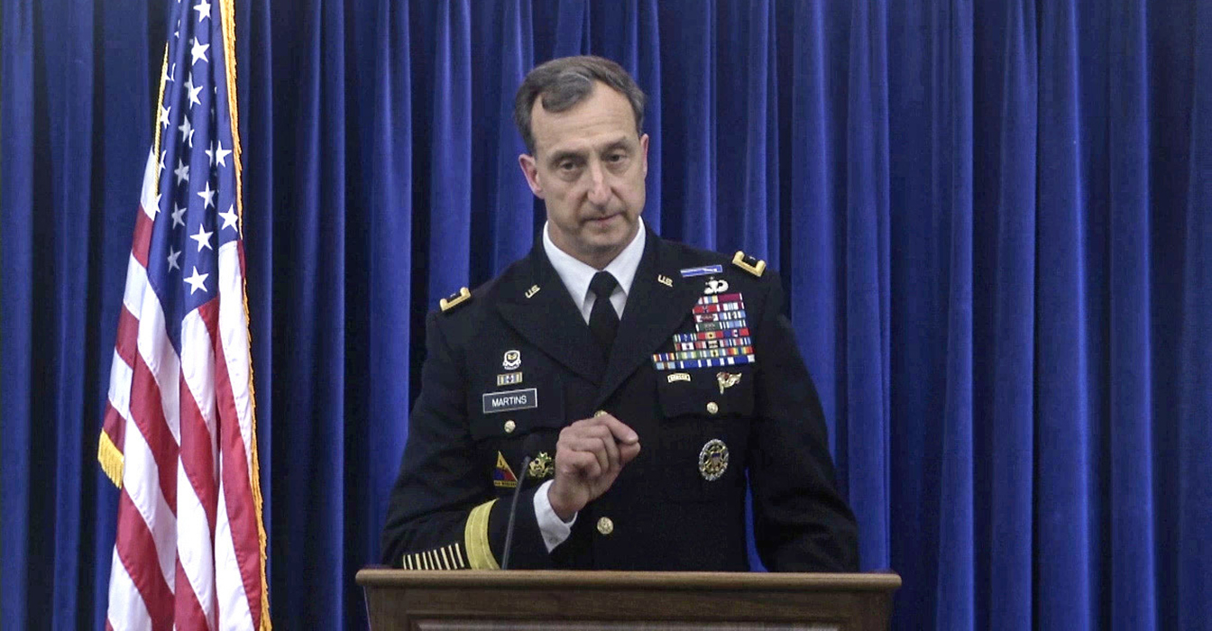 Brig. Gen. Mark Martins spoke at a Feb. 26 Guantanamo Bay press conference and took additional questions from Lawdragon the next morning. Photo provided by Joint Task Force-Guantanamo.