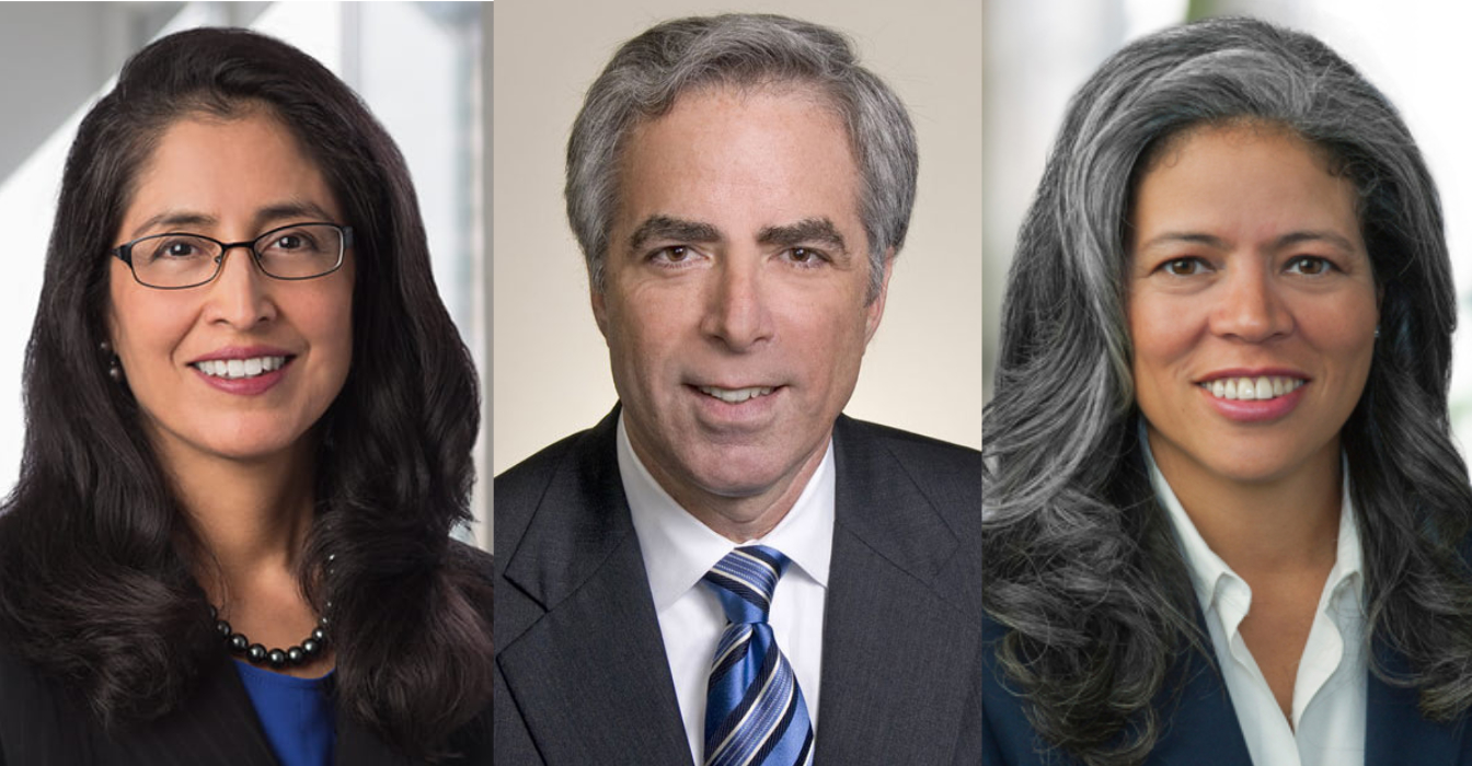 Hilary Tompkins of Hogan Lovells, Karl Stern of Quinn Emanuel and Shemin Proctor of Hunton Andrews Kurth