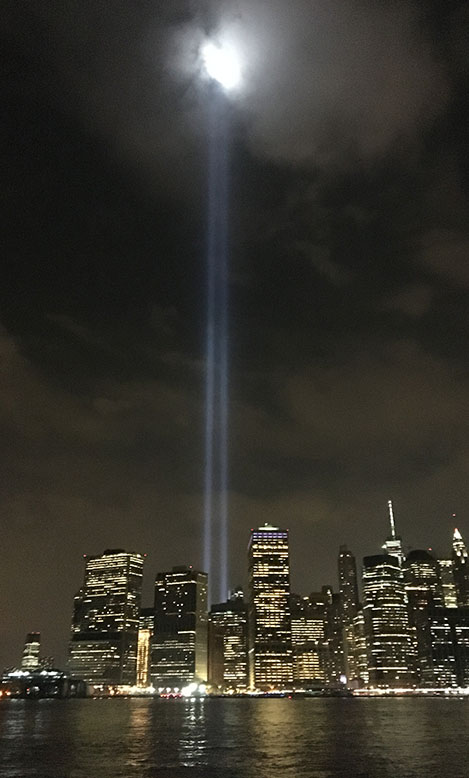 A view of lower Manhattan during the week of the 15th anniversary of the 9/11 attacks.