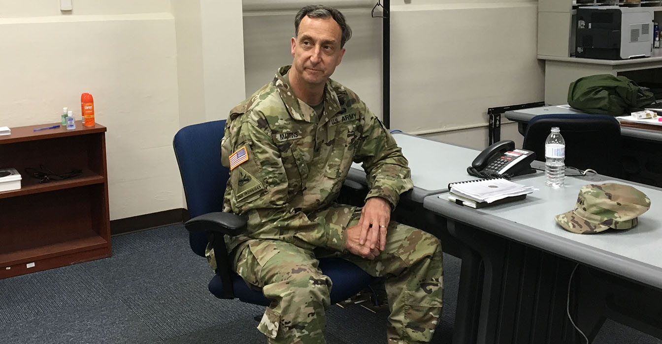 The chief prosecutor, Army Brig. Gen. Mark Martins, regularly meets with reporters at the Camp Justice media center.