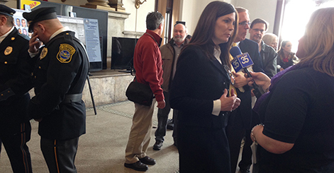 Pa. Attorney General Kathleen Kane is interviewed after a Feb. 19 press conference.