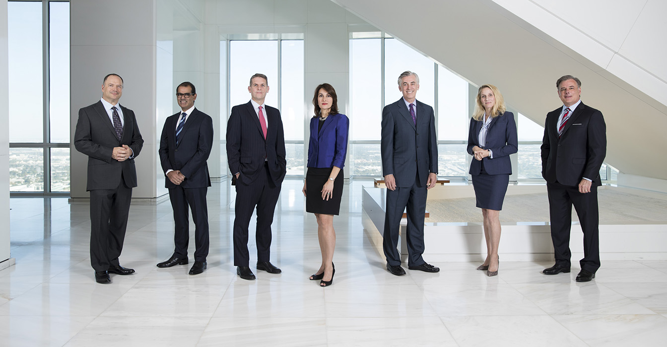 From left to right: Partners Geoffrey Harrison, Vineet Bhatia, Shawn Raymond, Erica Harris, Neal Manne, Lexie White and Max Tribble. Photo by Felix Sanchez.