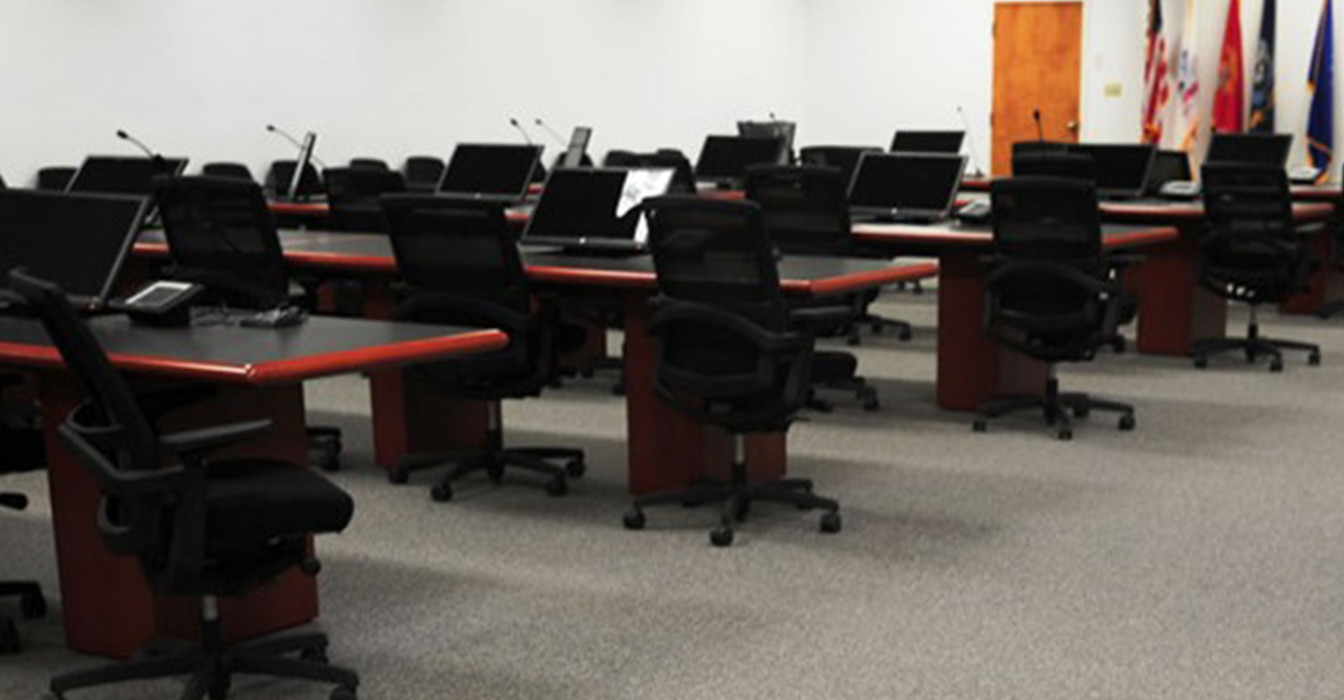 A view of the defense side of the courtroom where the Sept. 11 defendants are being tried at Guantanamo Bay. (Photo courtesy of Joint Task Force Guantanamo, Public Affairs.)