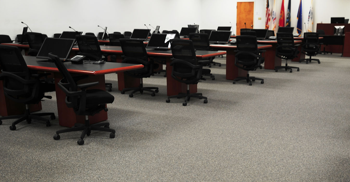 A view of the defense side of the courtroom where the Sept. 11 defendants are being tried at Guantanamo Bay. (Photo courtesy of Joint Task Force Guantanamo, Public Affairs.)